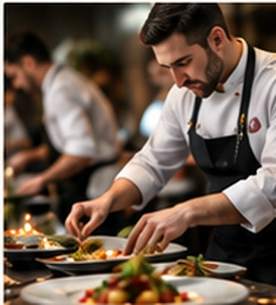 Chef carefully plating a dish in a professional kitchen